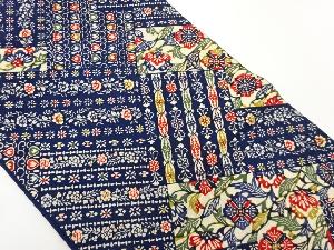 手織り紬型染花唐草尽くし模様全通袋帯